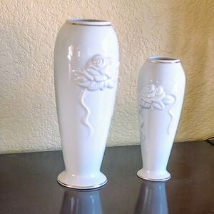Lenox White Vase Set with Floral Design